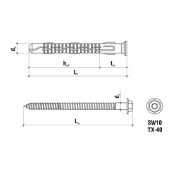 Karmdybel med sekskanthovedskrue og TX - 8x100MM (50Stk)